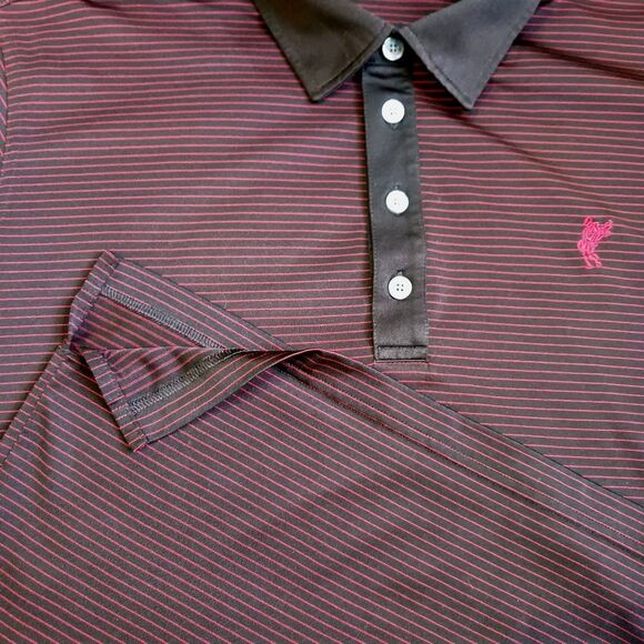 ASHWORTH Golf Polo Short Sleeve Logo Shirt Black Red Pinstripe Men's Size 2X - Picture 3 of 12